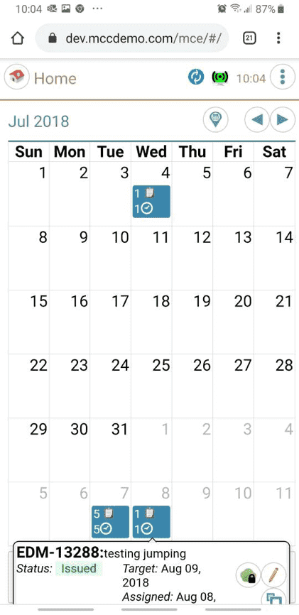 Calendar on medium size phone